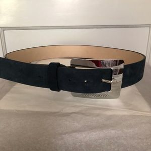 Roccobarocco navy blue suede designer logo belt